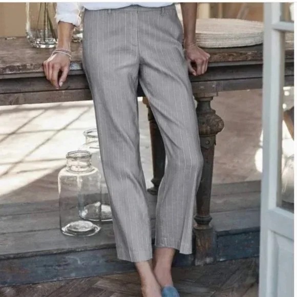J. Jill Pants - J.Jill NWT! Linen Stretch Gray/White Straight Leg Crop Pant Size 10